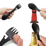 2 STÜCK 5-in-1 Multifunktions-Outdoor-Werkzeuge Edelstahl Camping Survival EDC Kit Praktische Gabel Messer Löffel Flaschen-/Dosenöffner