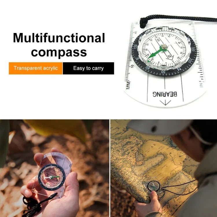 Professioneller Mini-Kompass Kartenmaßstab Lineal Multifunktionsausrüstung Outdoor Wandern Camping Überleben, Mini