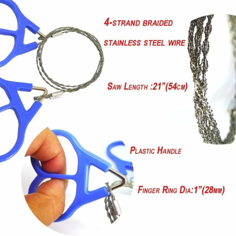 Outdoor Camping Wandern Taschen-Sägedraht Reise Notfall Überlebenstool Edelstahl-Draht-Sets, Handsäge (Blau)
