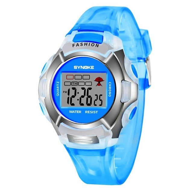 SYNOKE 99329 Wasserdichte Leuchtende Sport Elektronikuhr für Kinder, Schwarz, Blau, Grün, Pink, Lila, Rot