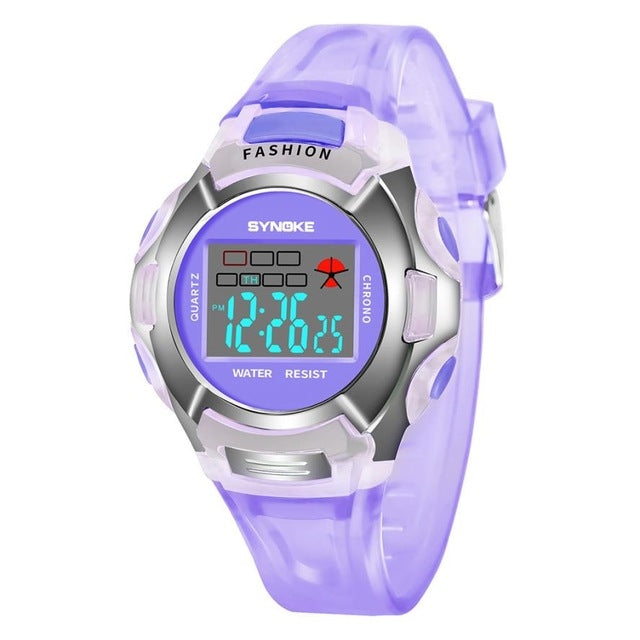 SYNOKE 99329 Wasserdichte Leuchtende Sport Elektronikuhr für Kinder, Schwarz, Blau, Grün, Pink, Lila, Rot