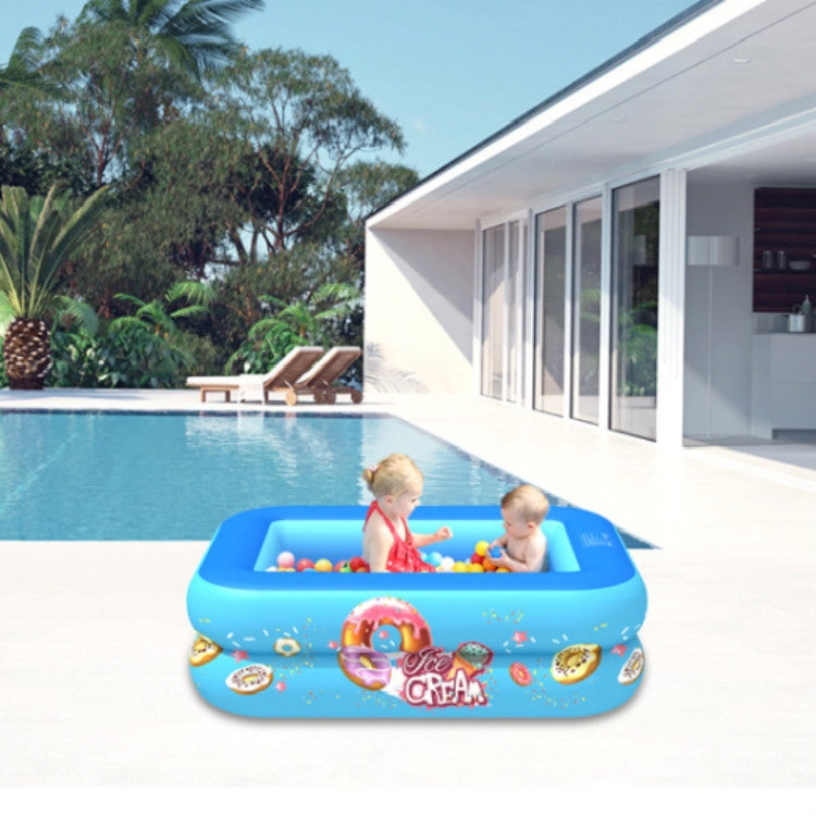 Quadratischer aufblasbarer Swimmingpool für Kinder mit Eiscreme-Muster für den Innen- und Außenbereich, 150 x 110 x 50 cm Rosa, 180 x 130 x 55 cm Rosa, 210 x 135 x 55 cm Rosa