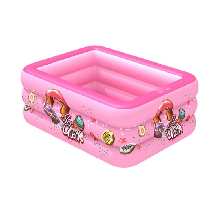 Quadratischer aufblasbarer Swimmingpool für Kinder mit Eiscreme-Muster für den Innen- und Außenbereich, 150 x 110 x 50 cm Rosa, 180 x 130 x 55 cm Rosa, 210 x 135 x 55 cm Rosa