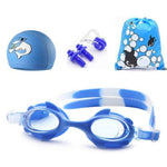 4-in-1 Cartoon kleiner Krabben wasserdichte und beschlagfreie Silikon-Schwimmbrille + bedruckte Schwimmkappe + Nasenclip Ohrstöpsel + Aufbewahrungstasche Schwimmausrüstungsset für Kinder, 4-in-1 Schwimmset (Blaue Krabbe), 4-in-1 Schwimmset (Rosa Krabbe)