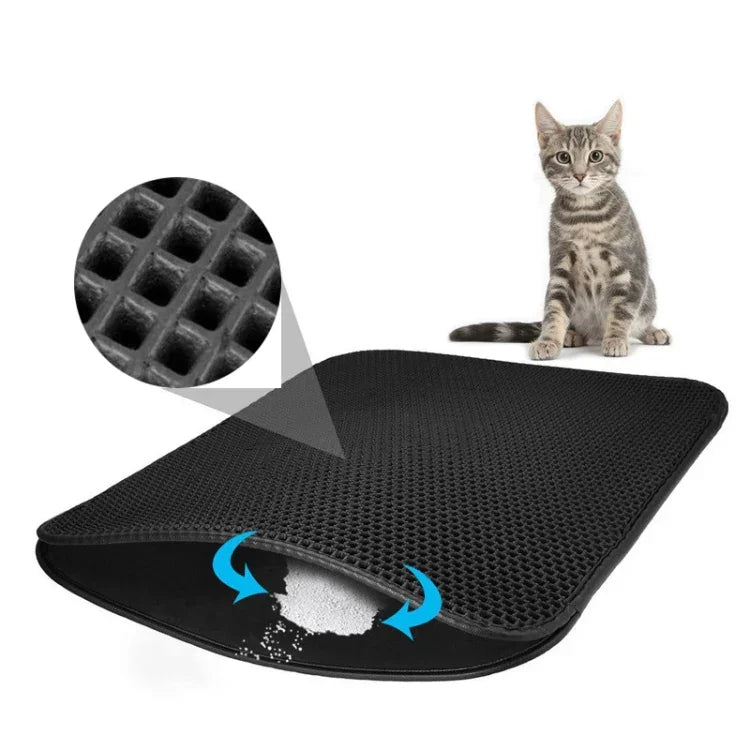 Wasserdichte Katzenstreumatte aus EVA mit doppellagiger Schicht, die Katzenstreu auffängt und die Unterseite rutschfest macht. Erhältlich in den Größen L, M und XS.