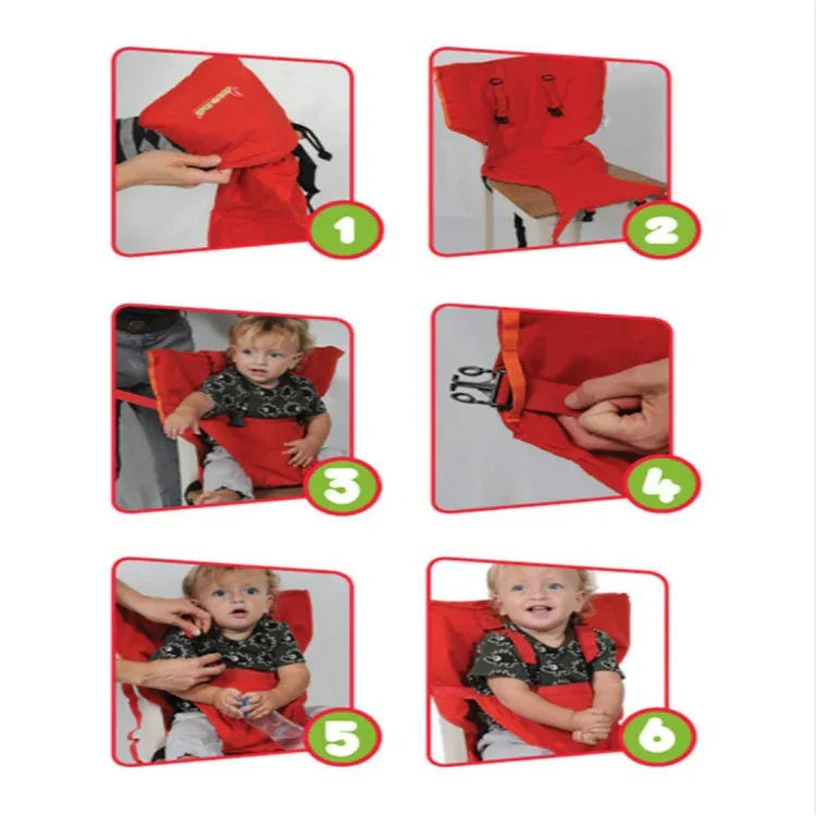 Babysitz Tragbarer Kinderstuhl Reise Klappbar Waschbar Säuglings-Esstischsitzbezug Sicherheitsgurt
