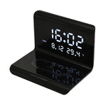 10W QI Universelles Multifunktions-Mobiltelefon-Kabelloses Ladegerät mit Wecker & Uhrzeit-/Kalender-/Temperaturanzeige, RT1 10W (Schwarz)