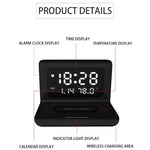 10W QI Universelles Multifunktions-Mobiltelefon-Kabelloses Ladegerät mit Wecker & Uhrzeit-/Kalender-/Temperaturanzeige, RT1 10W (Schwarz)