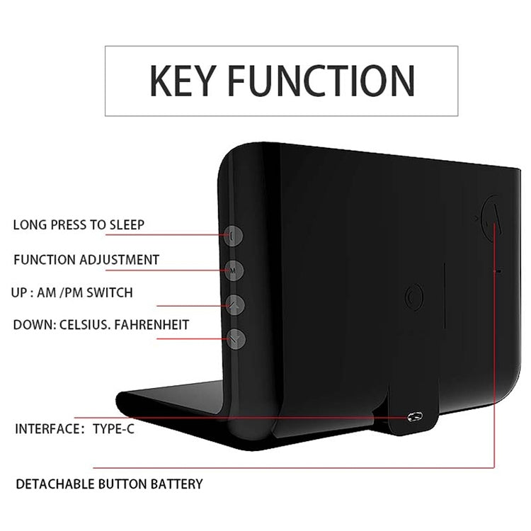 10W QI Universelles Multifunktions-Mobiltelefon-Kabelloses Ladegerät mit Wecker & Uhrzeit-/Kalender-/Temperaturanzeige, RT1 10W (Schwarz)