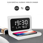 10W QI Universelles Multifunktions-Mobiltelefon-Kabelloses Ladegerät mit Wecker & Uhrzeit-/Kalender-/Temperaturanzeige, RT1 10W (Schwarz)