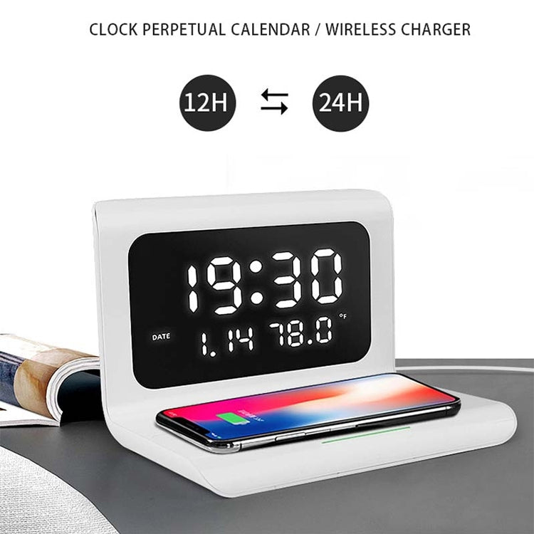 10W QI Universelles Multifunktions-Mobiltelefon-Kabelloses Ladegerät mit Wecker & Uhrzeit-/Kalender-/Temperaturanzeige, RT1 10W (Schwarz)