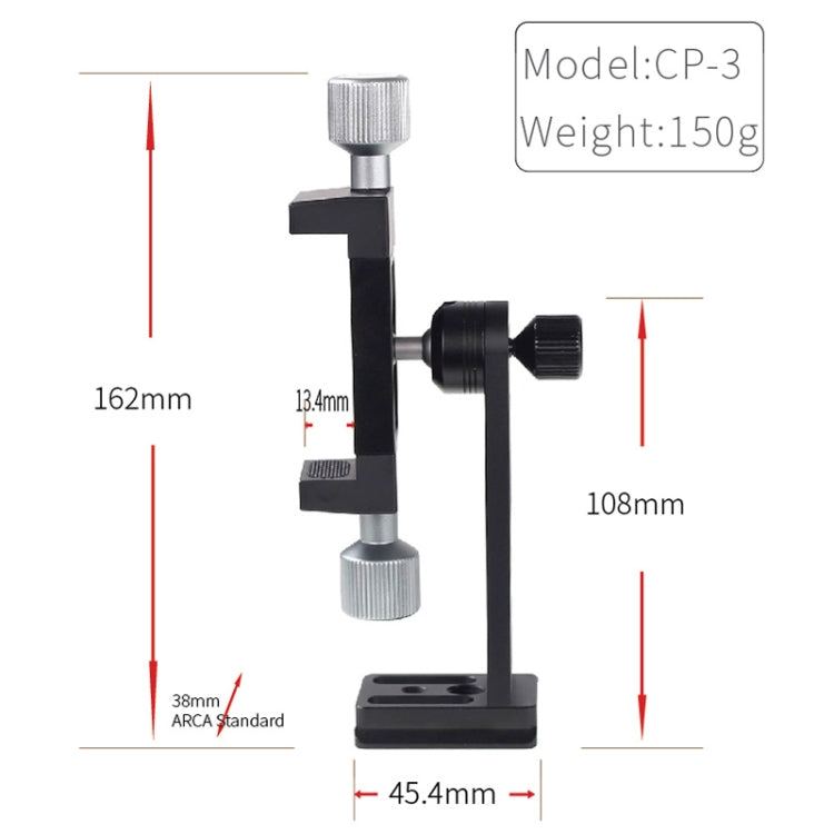 CP-3 Drehbare Vollmetall Stativbefestigungsklammer Handy Live Halterung für 4,5-7,3 Zoll Telefone