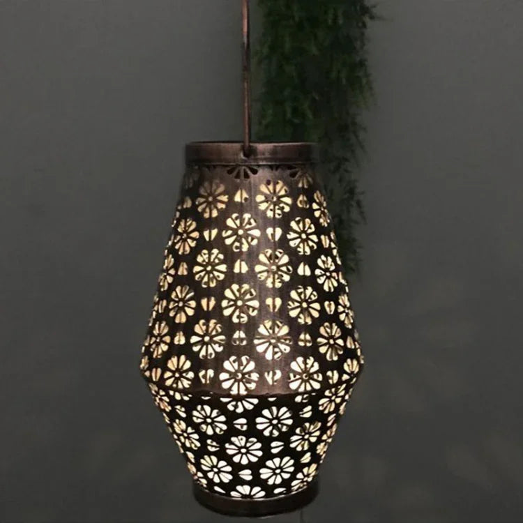 Solar Schmiedeeisen Laterne Garten Dekoration Leuchte LED Hängelampe, Chrysanthemen Laterne