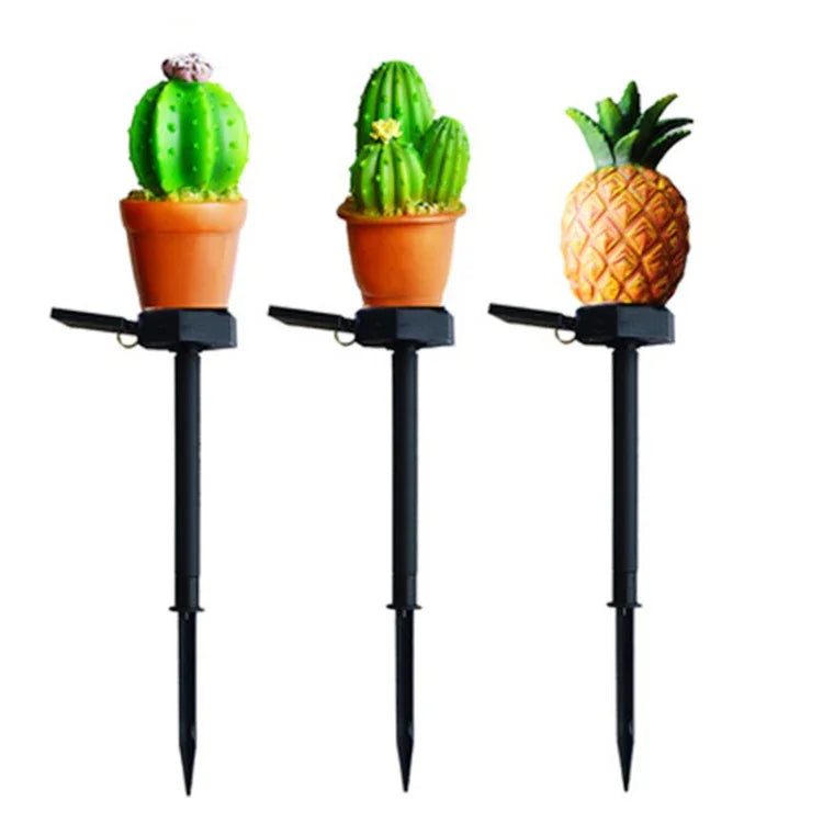 Solar-Outdoor-Simulations-Topfpflanzen-Landschaftslampe LED-Hof-Rasenleuchte, dreiköpfiger Kaktus, einköpfiger Kaktus, Ananas