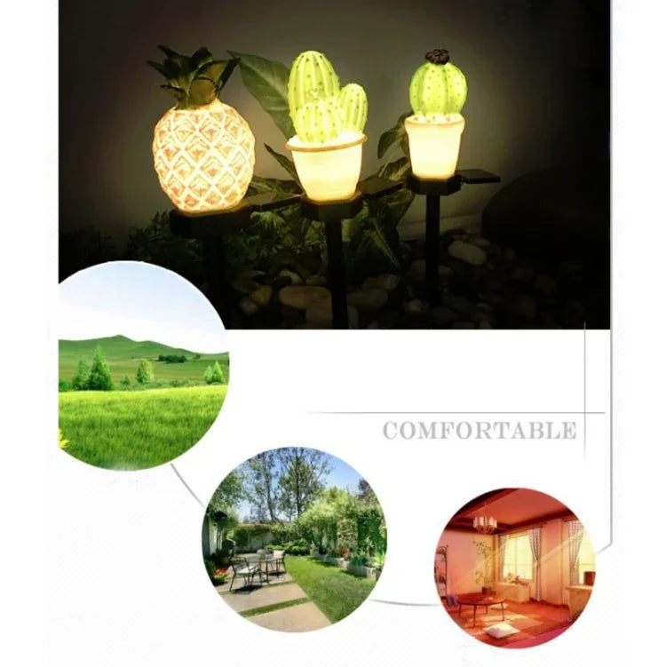Solar-Outdoor-Simulations-Topfpflanzen-Landschaftslampe LED-Hof-Rasenleuchte, dreiköpfiger Kaktus, einköpfiger Kaktus, Ananas