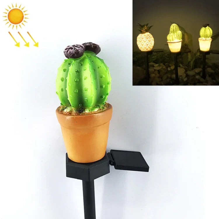 Solar-Outdoor-Simulations-Topfpflanzen-Landschaftslampe LED-Hof-Rasenleuchte, dreiköpfiger Kaktus, einköpfiger Kaktus, Ananas