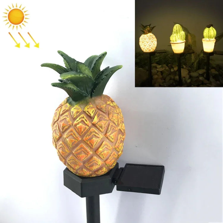 Solar-Outdoor-Simulations-Topfpflanzen-Landschaftslampe LED-Hof-Rasenleuchte, dreiköpfiger Kaktus, einköpfiger Kaktus, Ananas