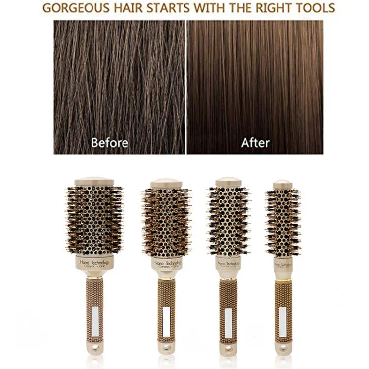 Rundbürste mit Keramik-Aluminium-Haarkamm und Nylonborsten, professionelle Friseurbürste