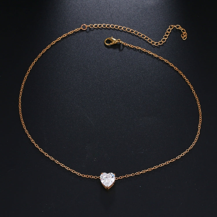 Kristall Herz Anhänger Halskette Damen Kurze Kette Halskette, Gold, Silber