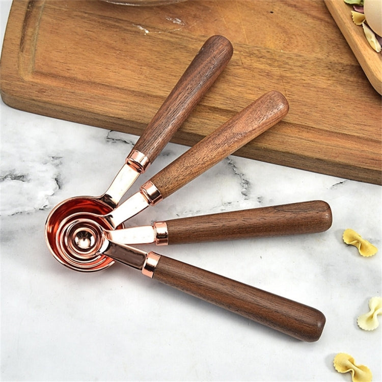 Nussbaumgriff verkupferte Küchen-Backwerkzeuge Barkeeper-Messset, 4-teiliges Messlöffel-Set, 4-teiliges Messbecher-Set
