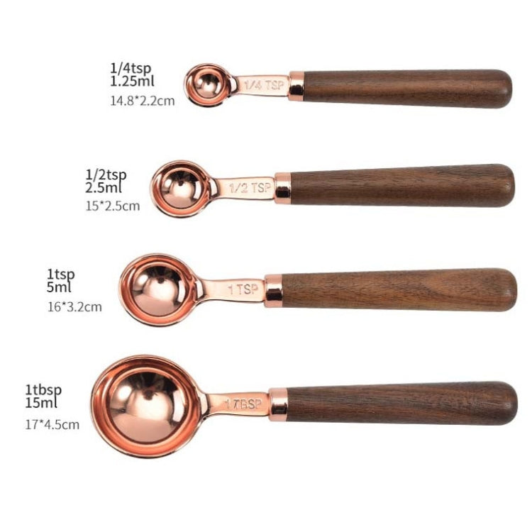 Nussbaumgriff verkupferte Küchen-Backwerkzeuge Barkeeper-Messset, 4-teiliges Messlöffel-Set, 4-teiliges Messbecher-Set