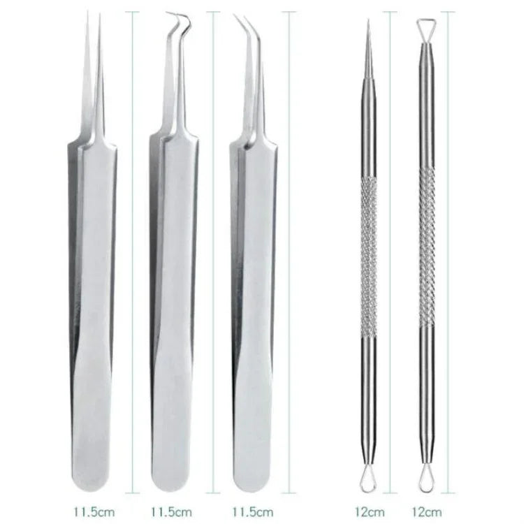 5tlg./Set Akne-Nadel Edelstahl Akne-Klemme Pickelentferner Mitesserentferner, 5-in-1
