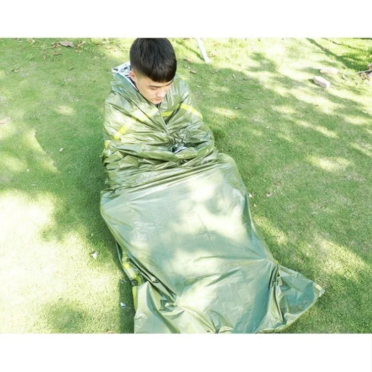 PE-Outdoor-Schlafsack für Katastrophenhilfe & Kälteschutz Wärmeisolierung & Wärme Notfallschlafsack, Grün, Orange
