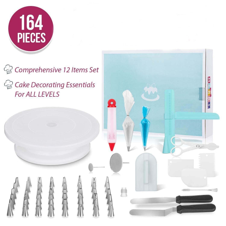 164-in-1 Tortendrehscheiben-Set Edelstahl-Dekorationsdüsen Backwerkzeuge, 164 Teile/Set