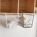 Closet Storage Rack Under The Partition Hanging Basket Storage Basket, Black, White