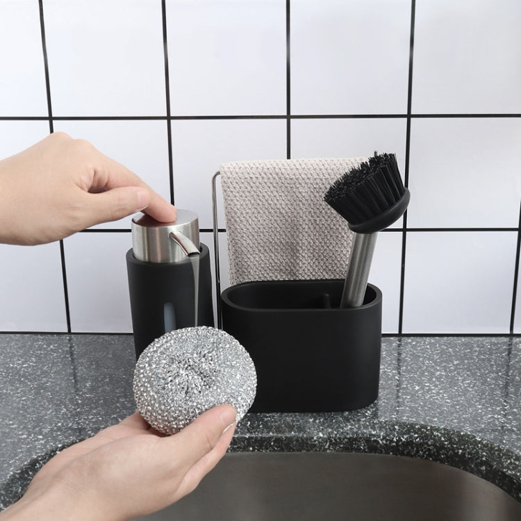 Seifenspender Spülbecken Stahlkugel Topfbürste Spüllappen Aufbewahrungsregal Set, Bürsten- und Spüllappen-Aufbewahrungsregal Set