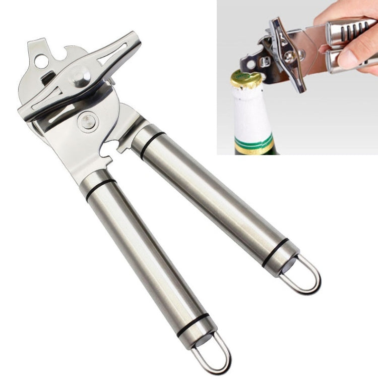 3-in-1 Verdickter manueller multifunktionaler Flaschenöffner aus 304 Edelstahl, Silber + schwarzer Streifen