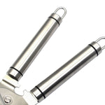 3-in-1 Verdickter manueller multifunktionaler Flaschenöffner aus 304 Edelstahl, Silber + schwarzer Streifen