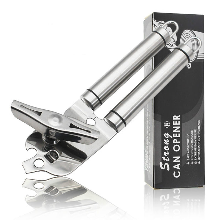 3-in-1 Verdickter manueller multifunktionaler Flaschenöffner aus 304 Edelstahl, Silber + schwarzer Streifen