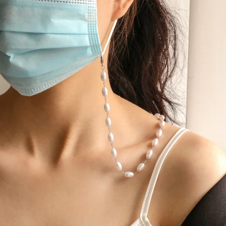 Masken-Anti-Verlust-Schlüsselband-Halskette, einfache, ovale Perlenmasken-Brillenkette, ovale Perlenkette
