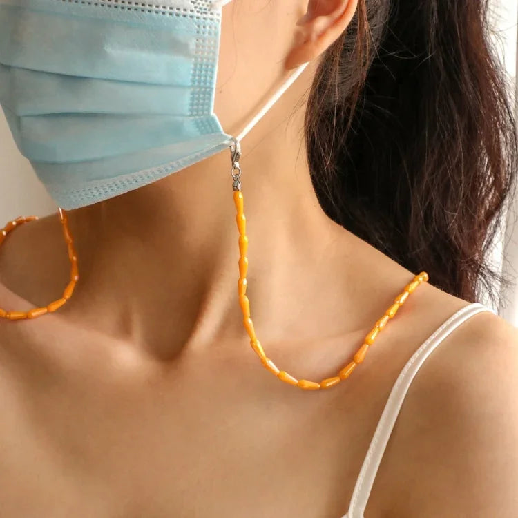 Maskenkette mit facettierten Kristallen im Tropfen-Stil, Brillenband, Schwarz, Weiß, Orange, Weinrot, Transparent Pink