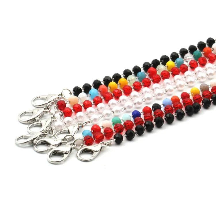 Maskenband Handgemachte Kristallperlenkette Anti-Drop-Hängende Brillenband, Weiß