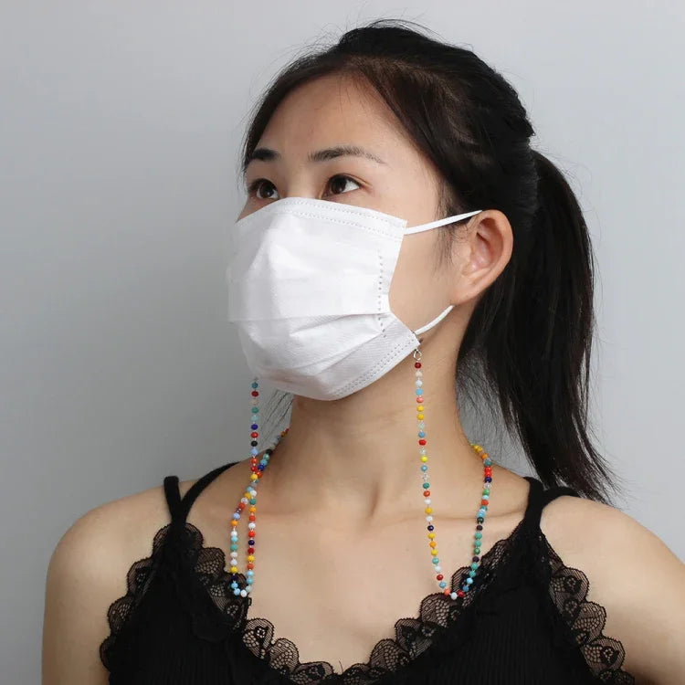 Maskenband Handgemachte Kristallperlenkette Anti-Drop-Hängende Brillenband, Weiß