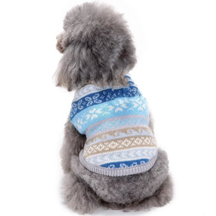 Herbst-Winter-Haustierkleidung, Strickpullover mit weihnachtlichem Schneeflockenmuster, Größen: XXS, XS, S, M, L, XL, XXL