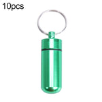 10 Stück tragbare, versiegelte, wasserdichte Erste-Hilfe-Pillenflasche aus Aluminiumlegierung mit Schlüsselanhänger