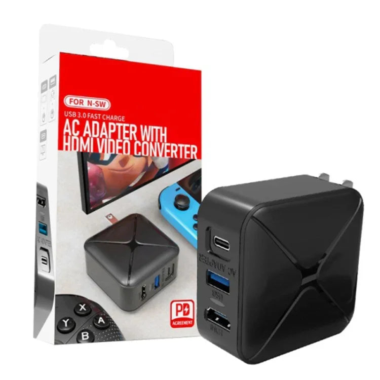 Multi-Function Projection And Charging AC Adapter Base Support Android/PC/Lite For Switch, Black+US Plug, Black+EU Plug, Black+UK Plug
