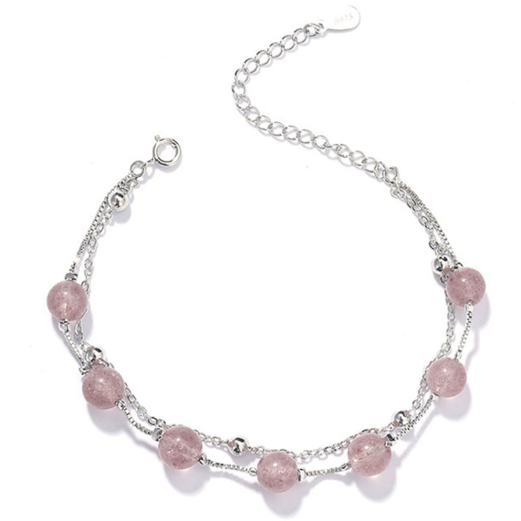 925 Sterling Silber Armband Damen Kristallarmband Natürliche Perlen Doppellagiger Schmuck, Erdbeerkristall