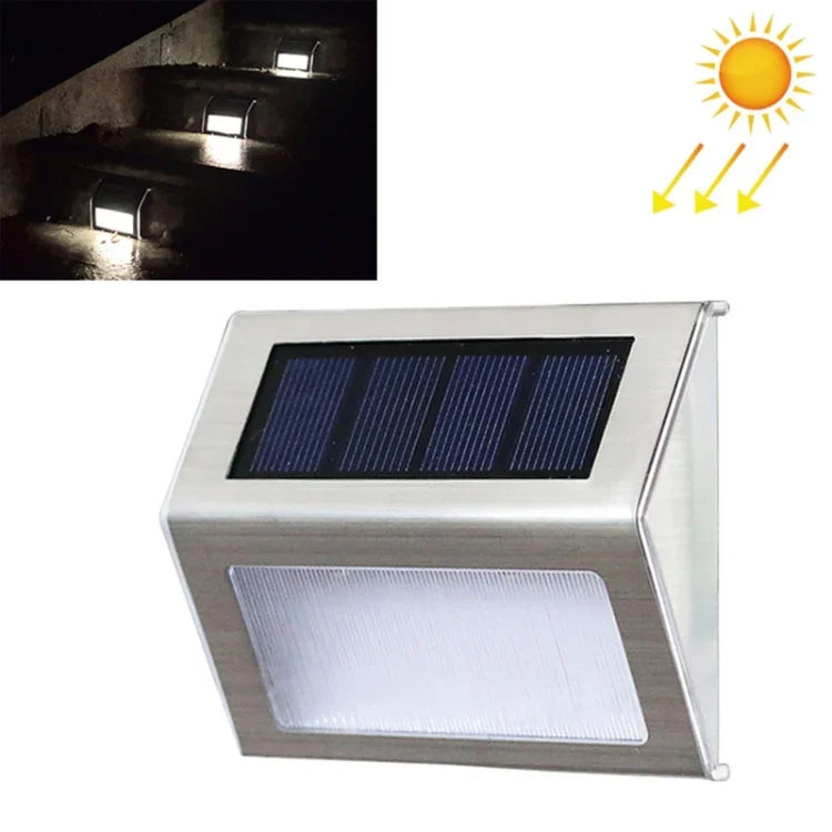 2 Stk. Solar-Edelstahl-3-LED-Treppenwandleuchte, Garten-Zaunleuchte für Außen, 3 LEDs / 2 Stk.