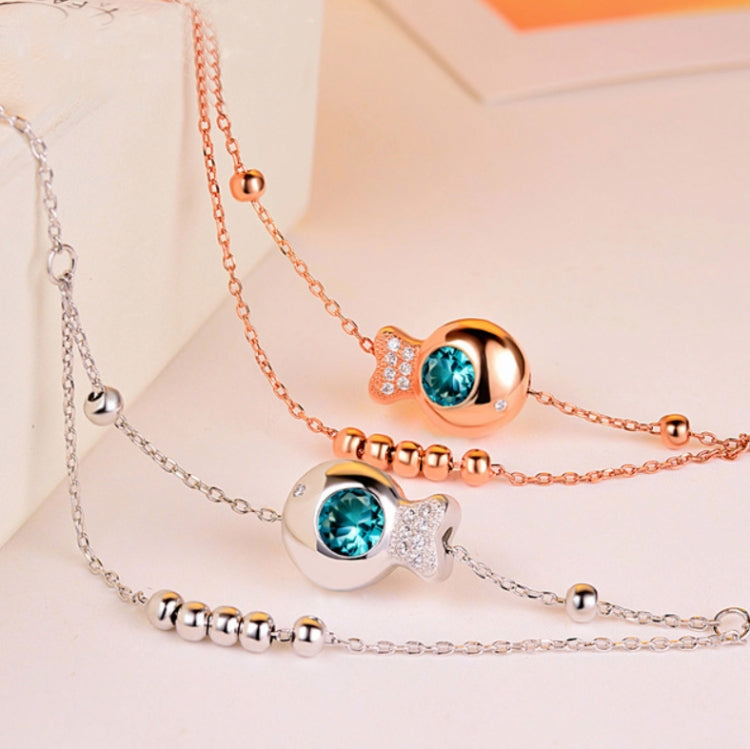 S925 Sterlingsilber eingelegte Zirkon Mädchen-Fußschmuck Doppelte runde Perlen-Fußkette, Roségold, Weißgold