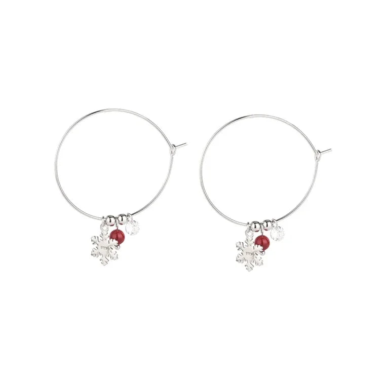 Ohrringe aus 925er Sterlingsilber mit funkelndem Diamanten, roter Kugel und Schneeflockenmotiv – Weihnachtsohrringe