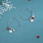 Ohrringe aus 925er Sterlingsilber mit funkelndem Diamanten, roter Kugel und Schneeflockenmotiv – Weihnachtsohrringe