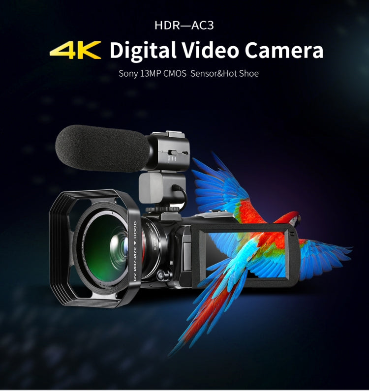 ORDRO AC3 3,1 Zoll IPS Bildschirm 4K Full HD 13MP Nachtsicht WiFi Live Camcorder DV Digitalkamera, Standard, Standard + Mikrofon, Standard + Mikrofon + Handhalterung, Standard + Mikrofon + Zusatzlicht