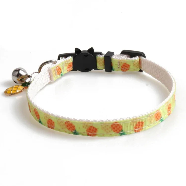 Katzenhalsband mit Fruchtmotiven und Glöckchen, 1 x 28 cm