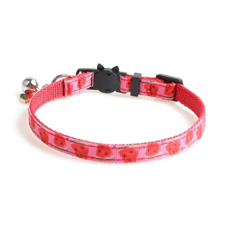 Katzenhalsband mit Fruchtmotiven und Glöckchen, 1 x 28 cm