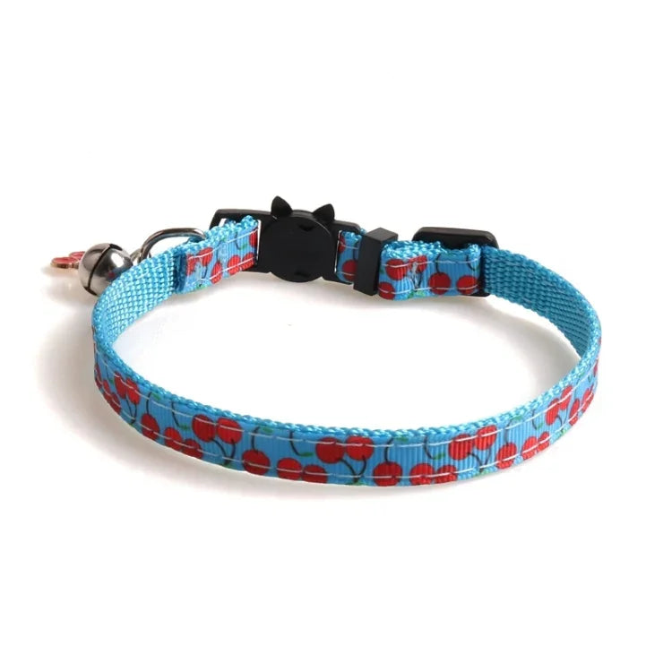 Katzenhalsband mit Fruchtmotiven und Glöckchen, 1 x 28 cm