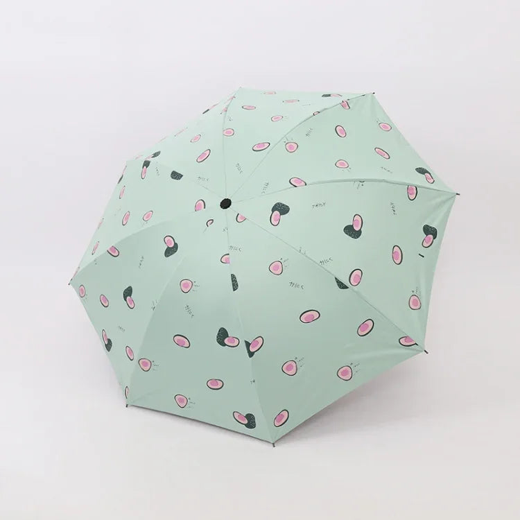 Kleiner, frischer Sonnenschirm für Damen, Studenten-Sonnenschirm, Vinyl, dreifach faltbar, einfacher Dual-Use-Sonnenschirm, Avocadogrün, Avocadoweiß, Avocadorosa, Erdbeerweiß, Erdbeerrosa, Pfirsichweiß, Pfirsichrosa